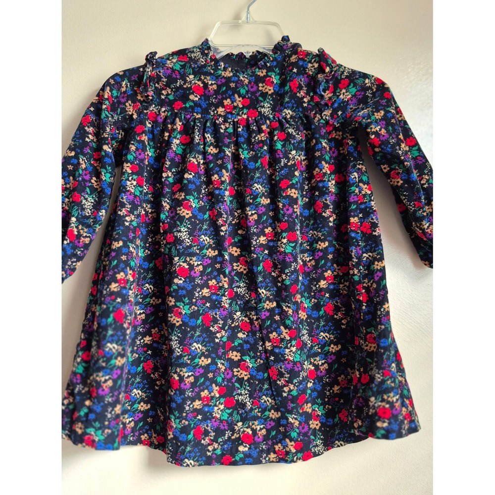 Baby Gap Girls Navy Floral Corduroy Ruffle Long Sleeve Dress 5T Toddler - Picture 2 of 7
